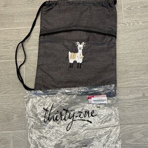Thirty-One Charcoal Llama Cinch Drawstring Bag New